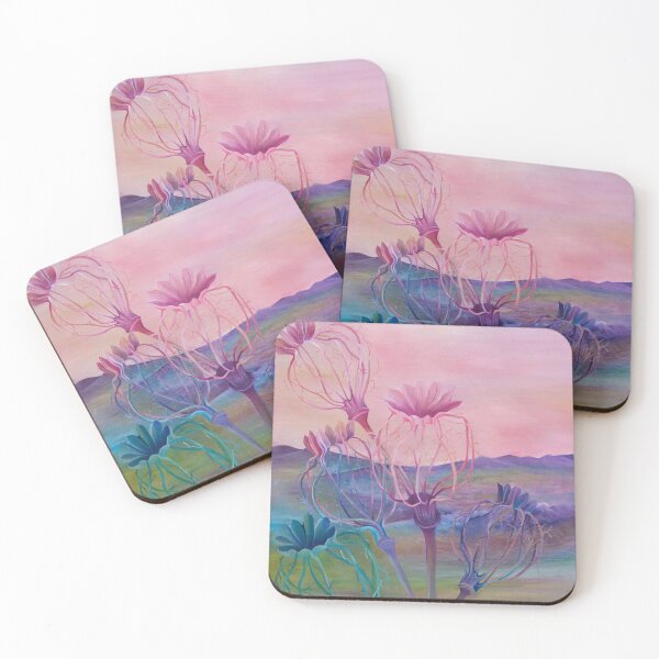 Item preview, Pink Sky, Purple Landscape, Poppy heads designed and sold by Claire Harrison Art.
