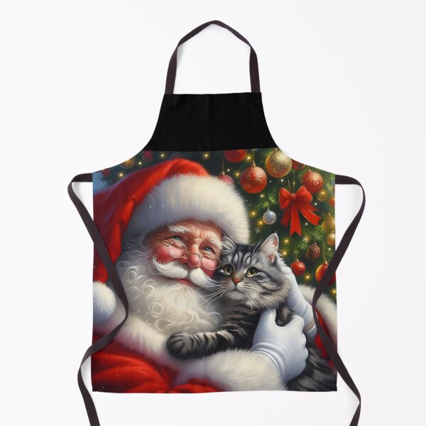 Item preview, Majestic Grey Tabby Cat Embracing Santa Claus – Christmas Portrait designed and sold by EmeraldeaDesign.