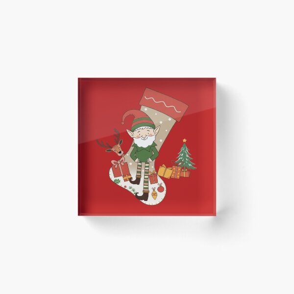 Item preview, Elf and Christmas Stocking Naive Illustration Pattern | Christmas Season designed and sold by UnhingedBird.