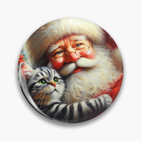Item preview, Grey tabby cat embrace with Santa Claus designed and sold by EmeraldeaDesign.