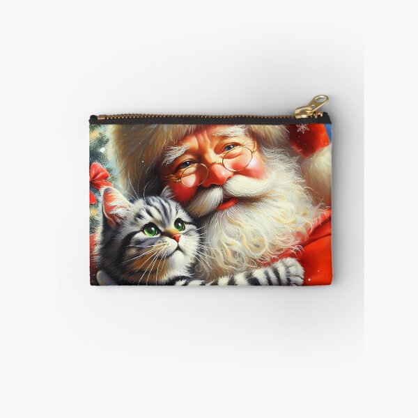 Item preview, Grey tabby cat embrace with Santa Claus designed and sold by EmeraldeaDesign.