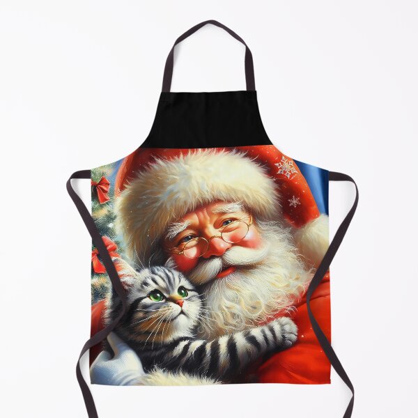 Item preview, Grey tabby cat embrace with Santa Claus designed and sold by EmeraldeaDesign.