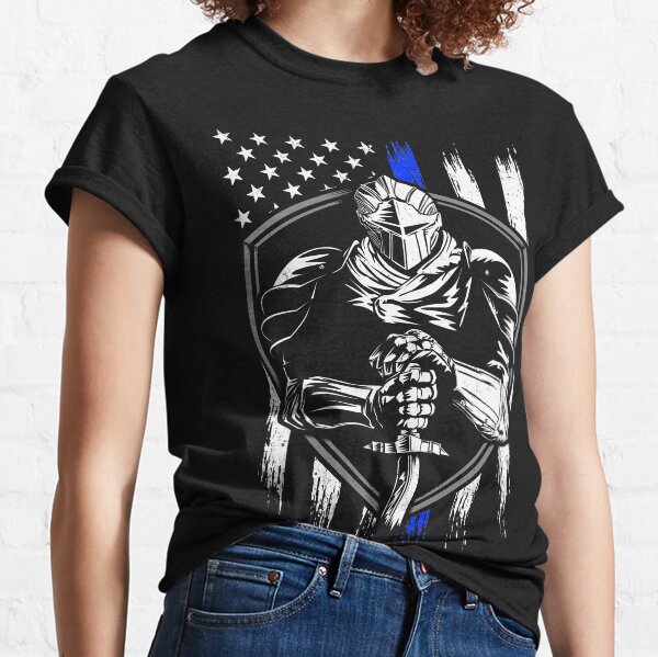 Knight Warrior American Flag Blue line Classic T-Shirt