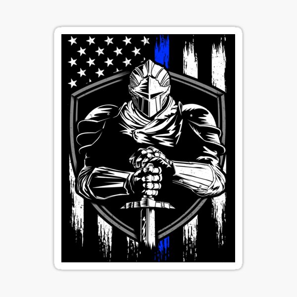 Knight Warrior American Flag Blue line Sticker