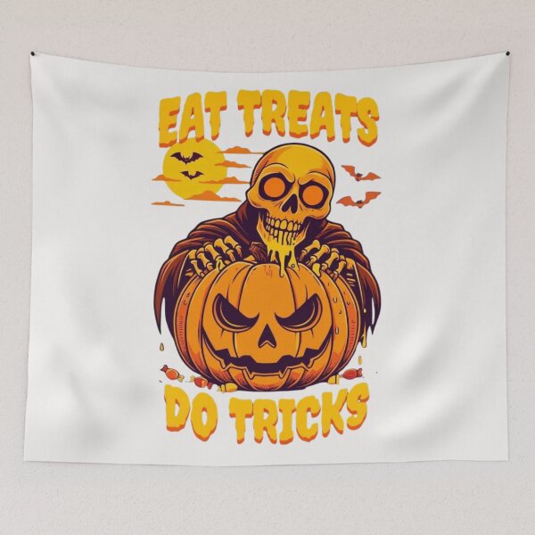Item preview, Eat Treats Do Tricks Funny Skeleton Pumpkin Halloween T-Shirt | Spooky Pun Graphic Gift designed and sold by wellie-chic.