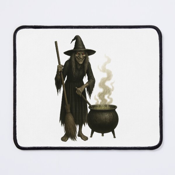 Item preview, Creepy Witch with Cauldron, Broom and Evil Smile | Horror Halloween Art designed and sold by SablePL.
