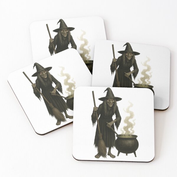 Item preview, Creepy Witch with Cauldron, Broom and Evil Smile | Horror Halloween Art designed and sold by SablePL.