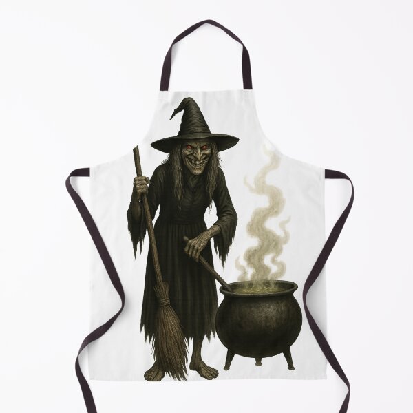 Item preview, Creepy Witch with Cauldron, Broom and Evil Smile | Horror Halloween Art designed and sold by SablePL.