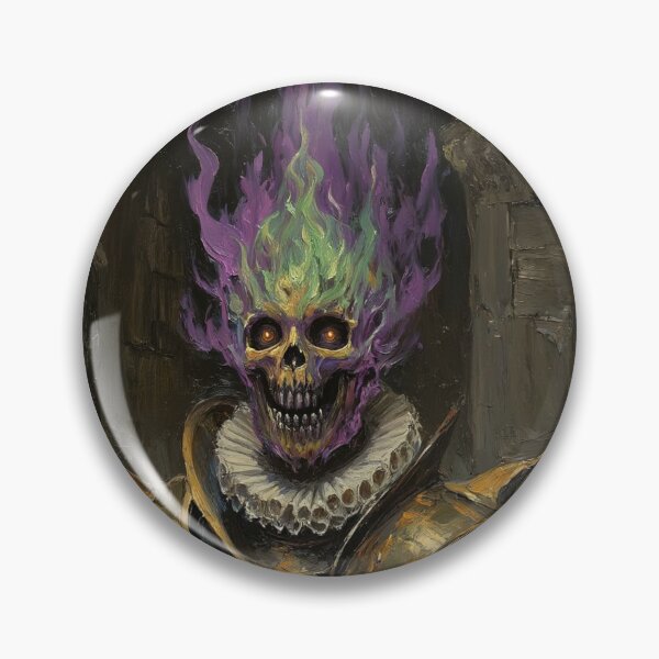 Item preview, The Flaming undead Eldritch Knight fantasy horror haunted house portrait art designed and sold by Vintage Designs +.