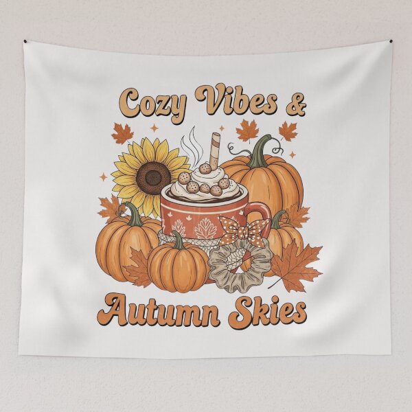 Item preview, Cozy Vibes & Autumn Skies Cute Fall Hot Chocolate | Pumpkin Leaf Sunflower Graphic Design designed and sold by wellie-chic.