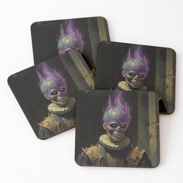 Item preview, The Flaming undead Eldritch Knight fantasy horror haunted house portrait art designed and sold by Vintage Designs +.