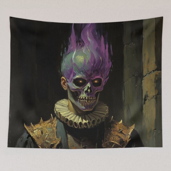 Item preview, The Flaming undead Eldritch Knight fantasy horror haunted house portrait art designed and sold by Vintage Designs +.