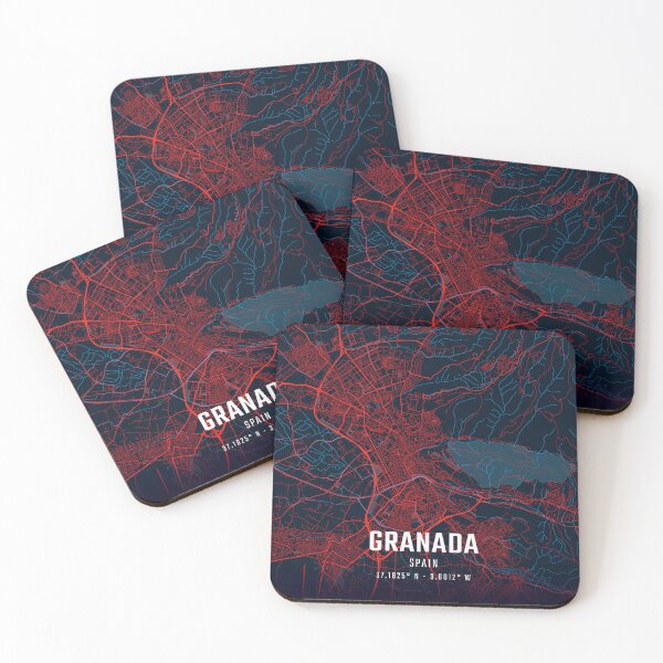 Item preview, Granada Red & Blue Minimalist Map designed and sold by HomeLivingCo.