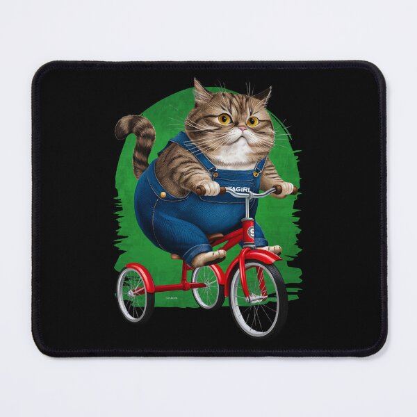Item preview, Fiddle the Cat Riding a Red Trike – Silly Cat in Jean Overalls | Sofagirl Collection designed and sold by SOFAGIRL COLLECTIONS.