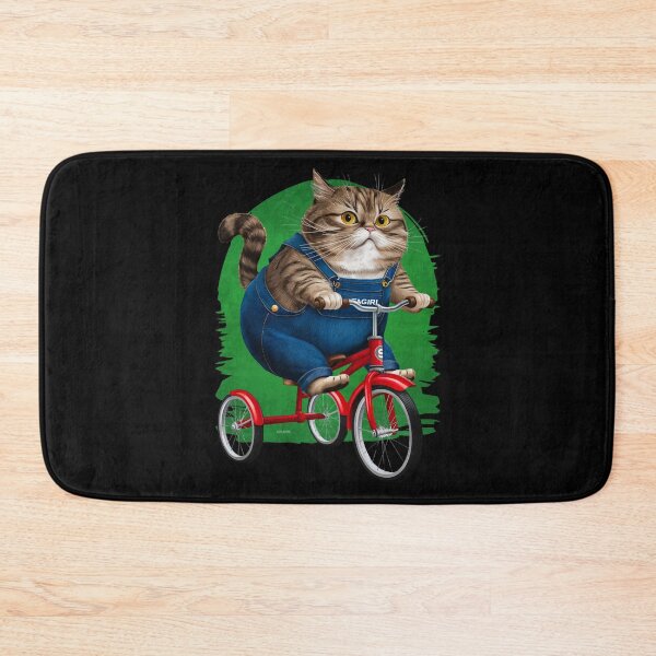 Item preview, Fiddle the Cat Riding a Red Trike – Silly Cat in Jean Overalls | Sofagirl Collection designed and sold by SOFAGIRL COLLECTIONS.
