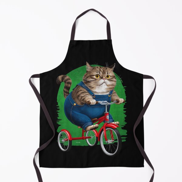 Item preview, Fiddle the Cat Riding a Red Trike – Silly Cat in Jean Overalls | Sofagirl Collection designed and sold by SOFAGIRL COLLECTIONS.