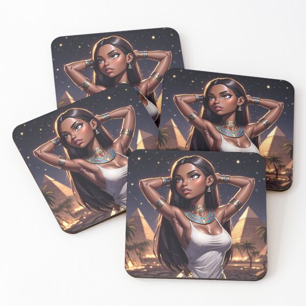 Item preview,  Beautiful  black  Ancient Egyptian Priestess cartoon illustration artwork designed and sold by Vintage Designs +.