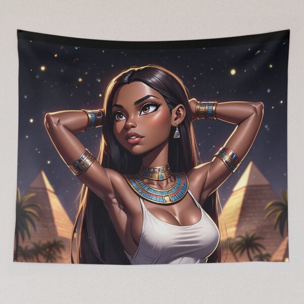 Item preview,  Beautiful  black  Ancient Egyptian Priestess cartoon illustration artwork designed and sold by Vintage Designs +.