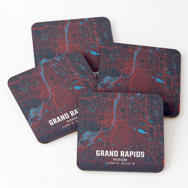 Item preview, Grand Rapids Red & Blue Minimalist Map designed and sold by HomeLivingCo.