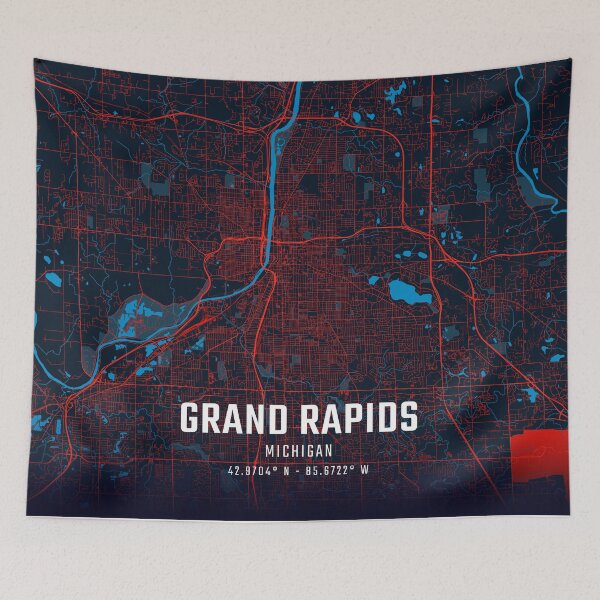 Item preview, Grand Rapids Red & Blue Minimalist Map designed and sold by HomeLivingCo.
