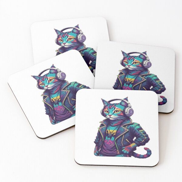 Item preview, Neon DJ Cat – Retro Cyber Vibes designed and sold by FunkyPatakha.