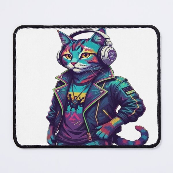 Item preview, Neon DJ Cat – Retro Cyber Vibes designed and sold by FunkyPatakha.