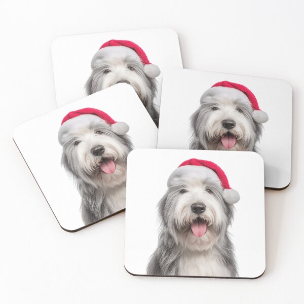 Item preview, Old English Sheepdog with Christmas Hat – Festive Bobtail Sheepdog Xmas Design designed and sold by LazyOwlStore.
