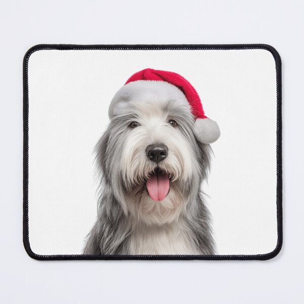 Item preview, Old English Sheepdog with Christmas Hat – Festive Bobtail Sheepdog Xmas Design designed and sold by LazyOwlStore.