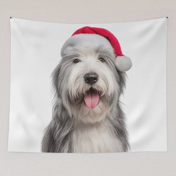 Item preview, Old English Sheepdog with Christmas Hat – Festive Bobtail Sheepdog Xmas Design designed and sold by LazyOwlStore.