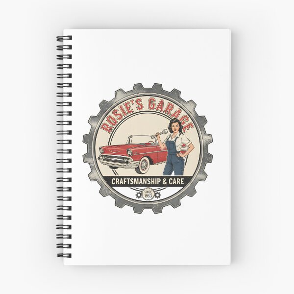 Item preview, Rosie's Garage - Craftsmanship & Care Since 1953 - Vintage Pin-Up Car Emblem designed and sold by RedDelaney.