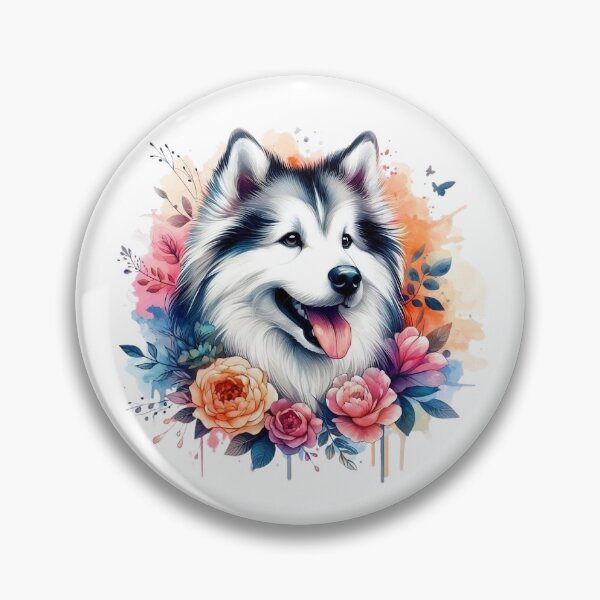 Item preview, A cute and friendly Eskimo dog surrounded by colorful leaves and flowers. designed and sold by Marcoshop10.
