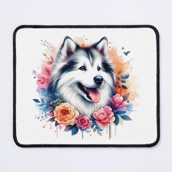 Item preview, A cute and friendly Eskimo dog surrounded by colorful leaves and flowers. designed and sold by Marcoshop10.