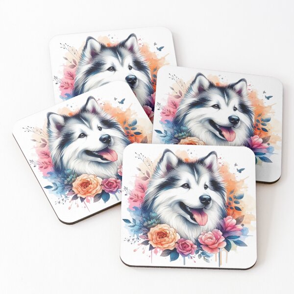 Item preview, A cute and friendly Eskimo dog surrounded by colorful leaves and flowers. designed and sold by Marcoshop10.