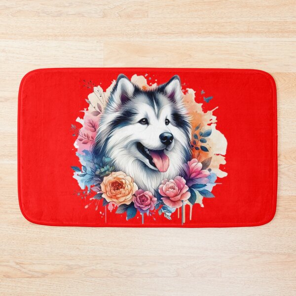 Item preview, A cute and friendly Eskimo dog surrounded by colorful leaves and flowers. designed and sold by Marcoshop10.