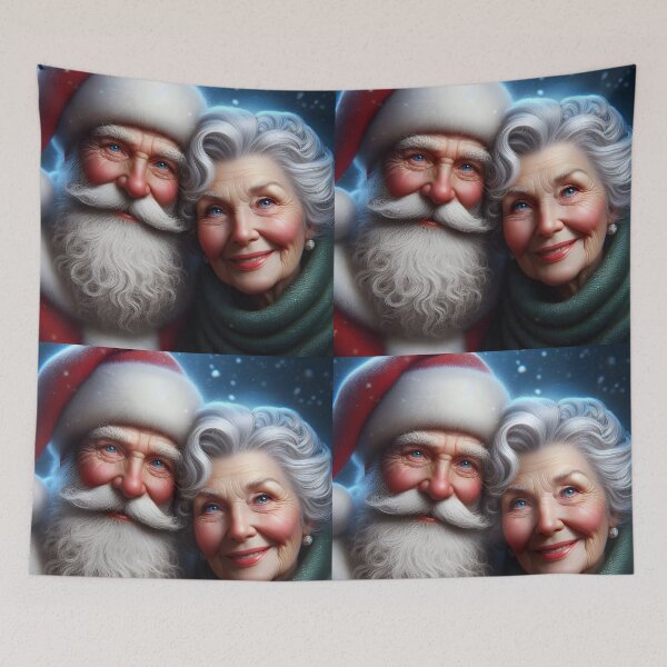 Artikelvorschau, Elegantes Porträt von Herrn und Frau Claus – Klassische Weihnachtspaarkunst entworfen und verkauft von EmeraldeaDesign.