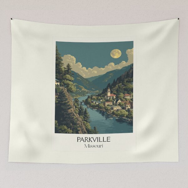 Item preview, Parkville Missouri Vintage Travel Poster | Historic River Town Art Print | KC Area Decor designed and sold by TuncGK.