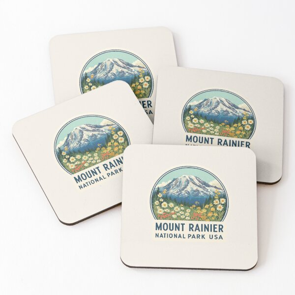 Item preview, Mount Rainier National Park USA Vintage Travel Sticker - Retro Mountain & Wildflowers designed and sold by Blurbean.