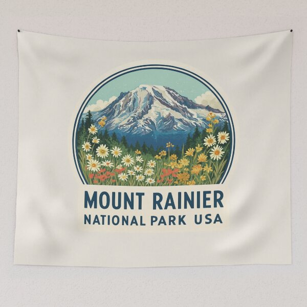 Item preview, Mount Rainier National Park USA Vintage Travel Sticker - Retro Mountain & Wildflowers designed and sold by Blurbean.
