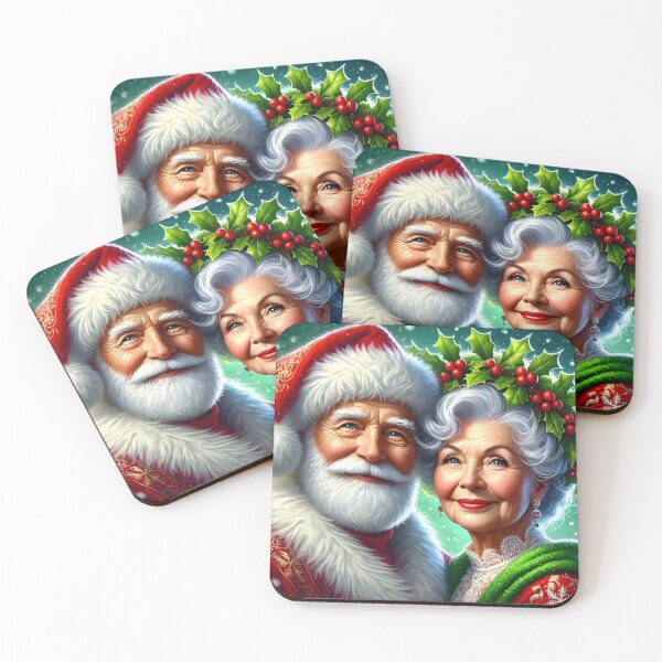 Item preview, Mr and Mrs Claus Portrait – Red Holly Christmas Couple Art designed and sold by EmeraldeaDesign.