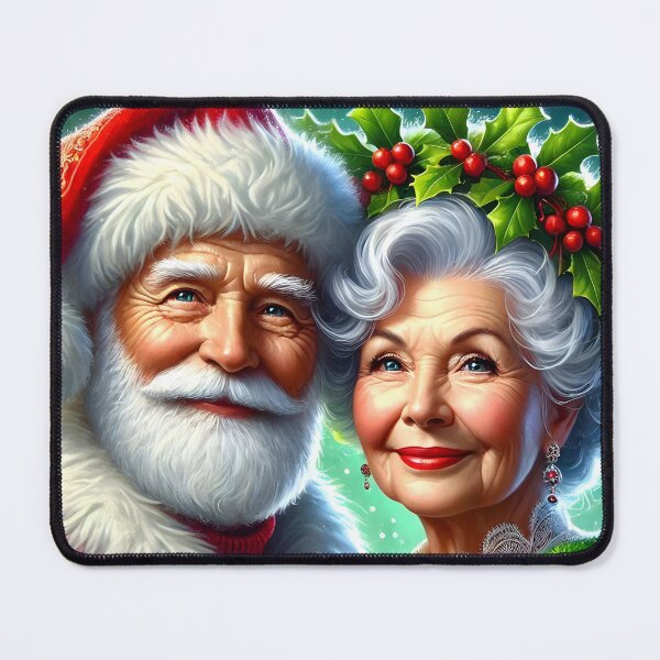 Item preview, Mr and Mrs Claus Portrait – Red Holly Christmas Couple Art designed and sold by EmeraldeaDesign.
