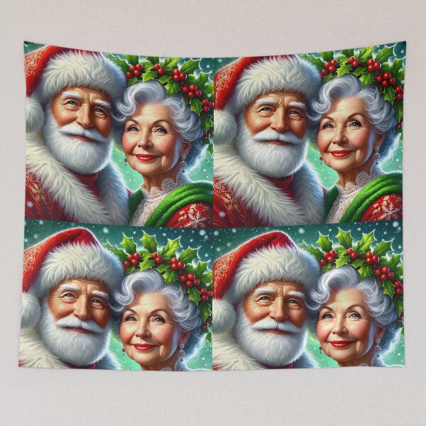 Item preview, Mr and Mrs Claus Portrait – Red Holly Christmas Couple Art designed and sold by EmeraldeaDesign.