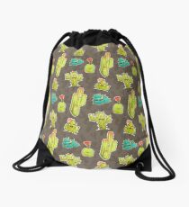 Vector Chibi Succulent Pattern Drawstring Bag