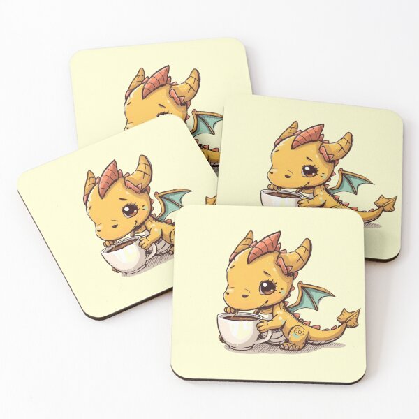 Artikelvorschau, Süßer Kawaii Drache mit Kaffeetasse | Entzückende Chibi Fantasy Kunst entworfen und verkauft von Moon's Arts.