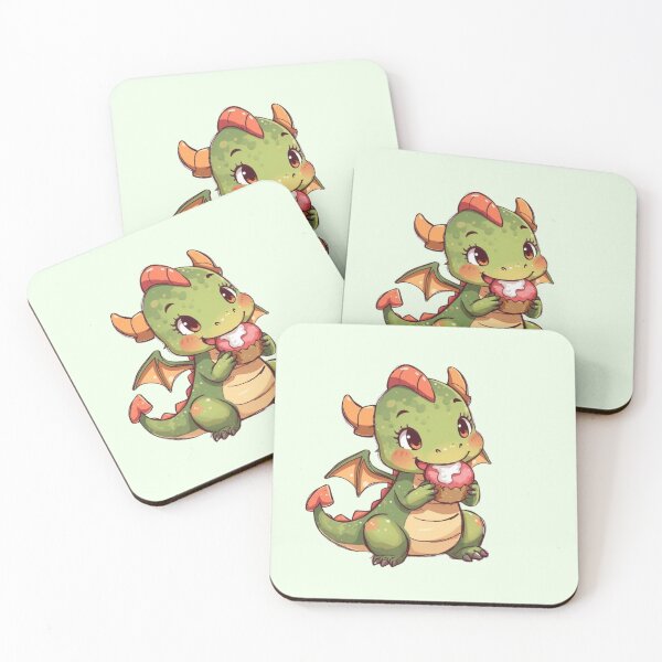 Item preview, Innocent Cute Kawaii Dragon Eating Cake | Adorable Chibi Fantasy Art designed and sold by Moon's Arts.
