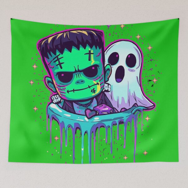 Item preview, Drippy Neon Frankenstein & Ghost designed and sold by snoezelstudio.
