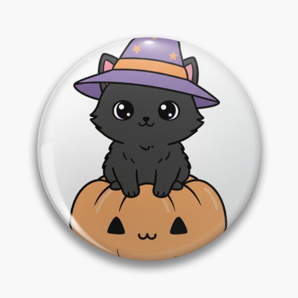 Item preview, Cute Black Cat Witch Hat on Pumpkin Kawaii Halloween designed and sold by RainbowandNoon.