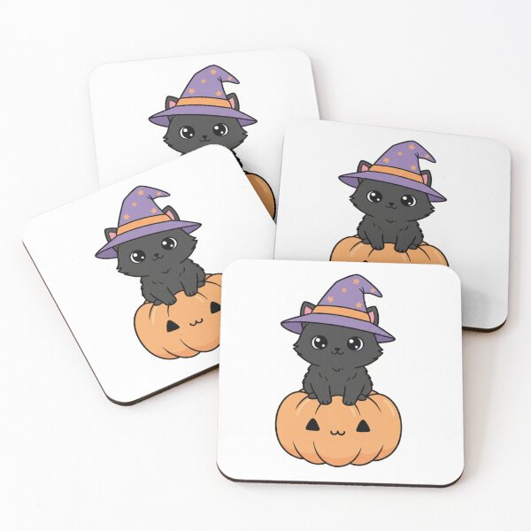 Item preview, Cute Black Cat Witch Hat on Pumpkin Kawaii Halloween designed and sold by RainbowandNoon.
