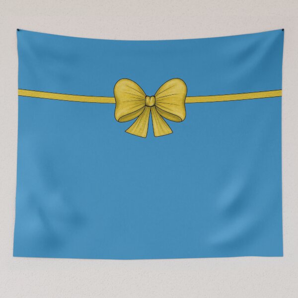 Item preview, Yellow bow with ribbon on a blue background designed and sold by Cherevan.