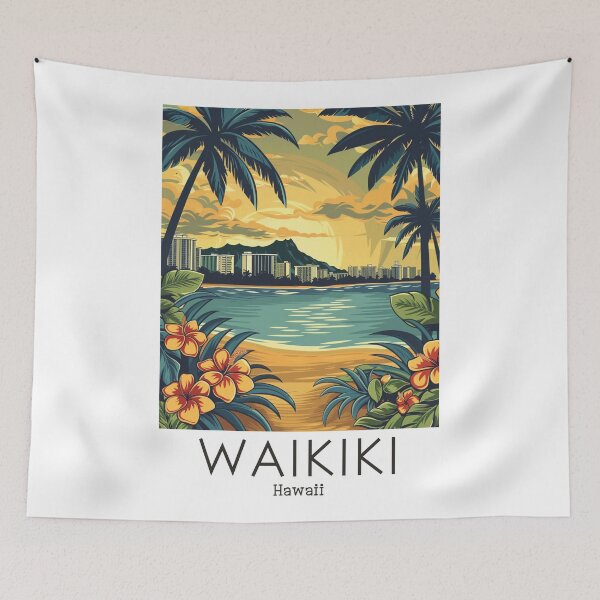Item preview, A Vintage Travel Illustration of Waikiki - Hawaii designed and sold by GoodOldVintage.