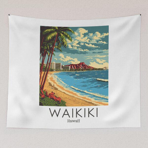 Item preview, A Vintage Travel Illustration of Waikiki - Hawaii designed and sold by GoodOldVintage.